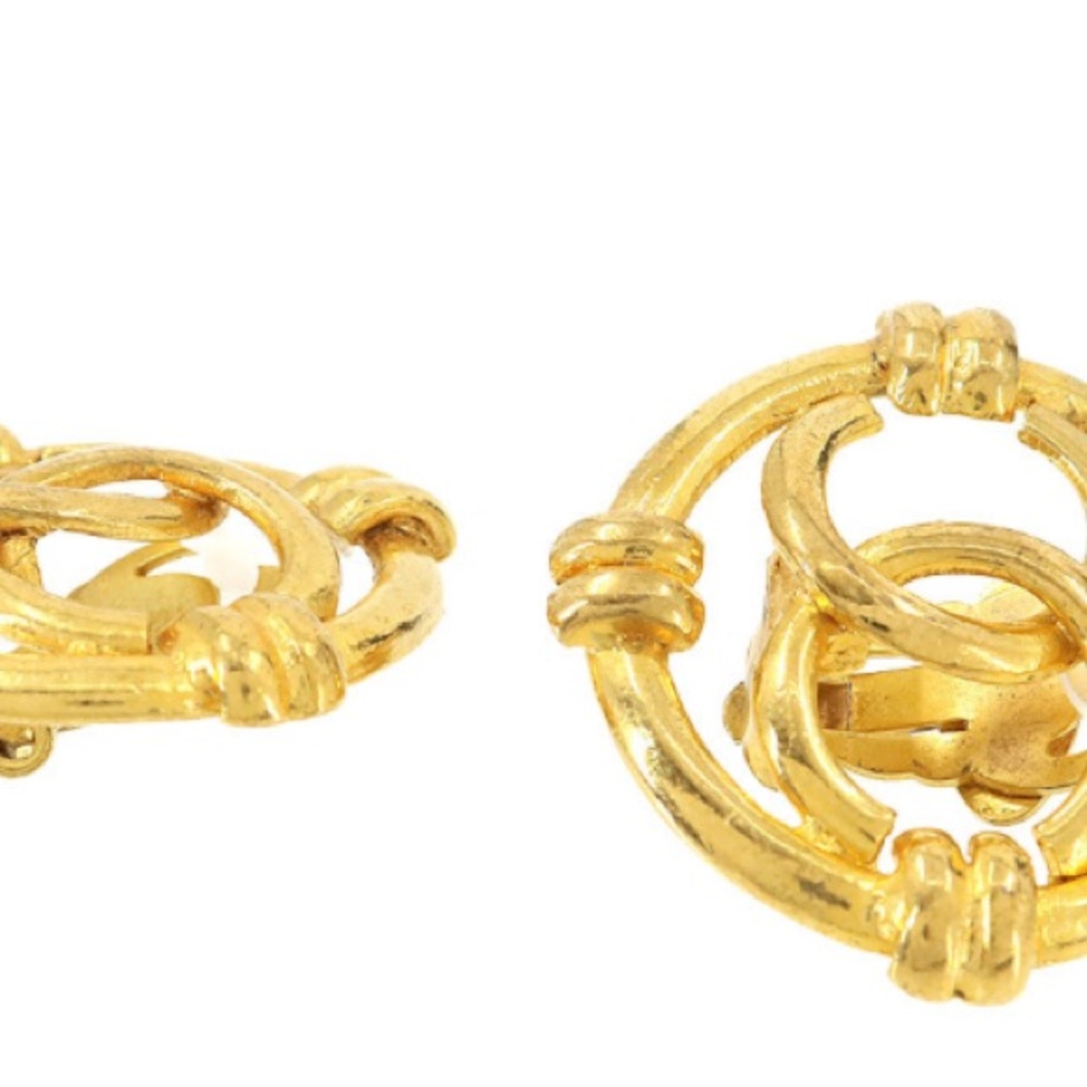 CHANEL Vintage Coco Mark Round Earrings Gold Plated - Picture 2 of 4